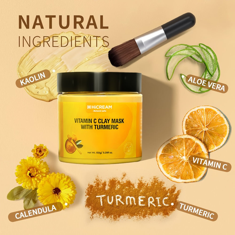 Turmeric Vitamin C Clay Facial Mask 1pc, Deep Cleansing Skin Care Mask for Autumn & Winter, Rich In Kaolin & Aloe for Moisturizing, Brighten Skin, Christmas & Halloween Gifts, Korean Skincare Product, Improve The Look Of