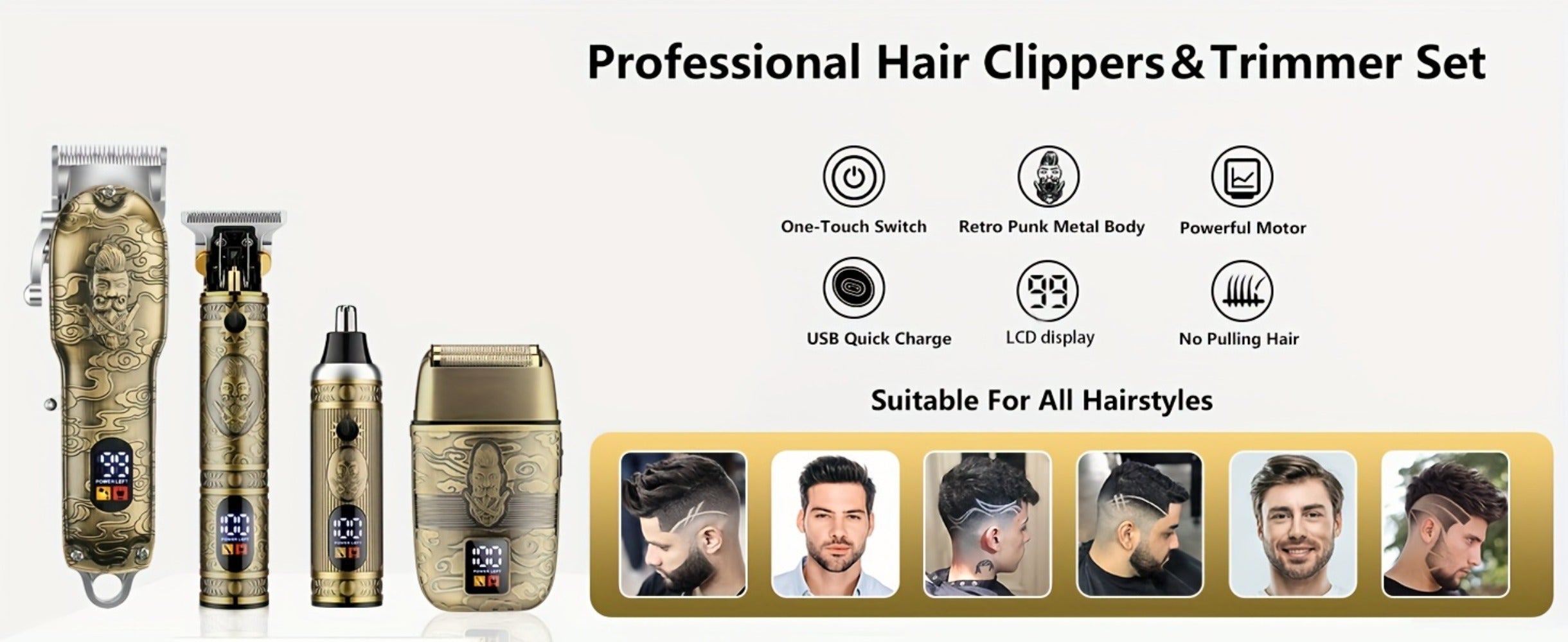 [Professional Hair Clippers] GSKY Men's Professional Hair Clippers & Trimmers | T-Blade Trimmer, Nose Hair Trimmer, Electric Razor with LCD Display, USB Rechargeable, Ergonomic Design for Hair Cutting & Grooming