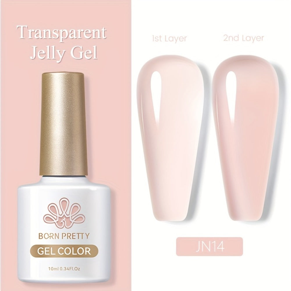 BORN PRETTY 0.34oz Jelly Gel Nail Polish Pink Nude Transparent Skin Color Soak Off LED Jade Nail Art Semi Permanent Varnish