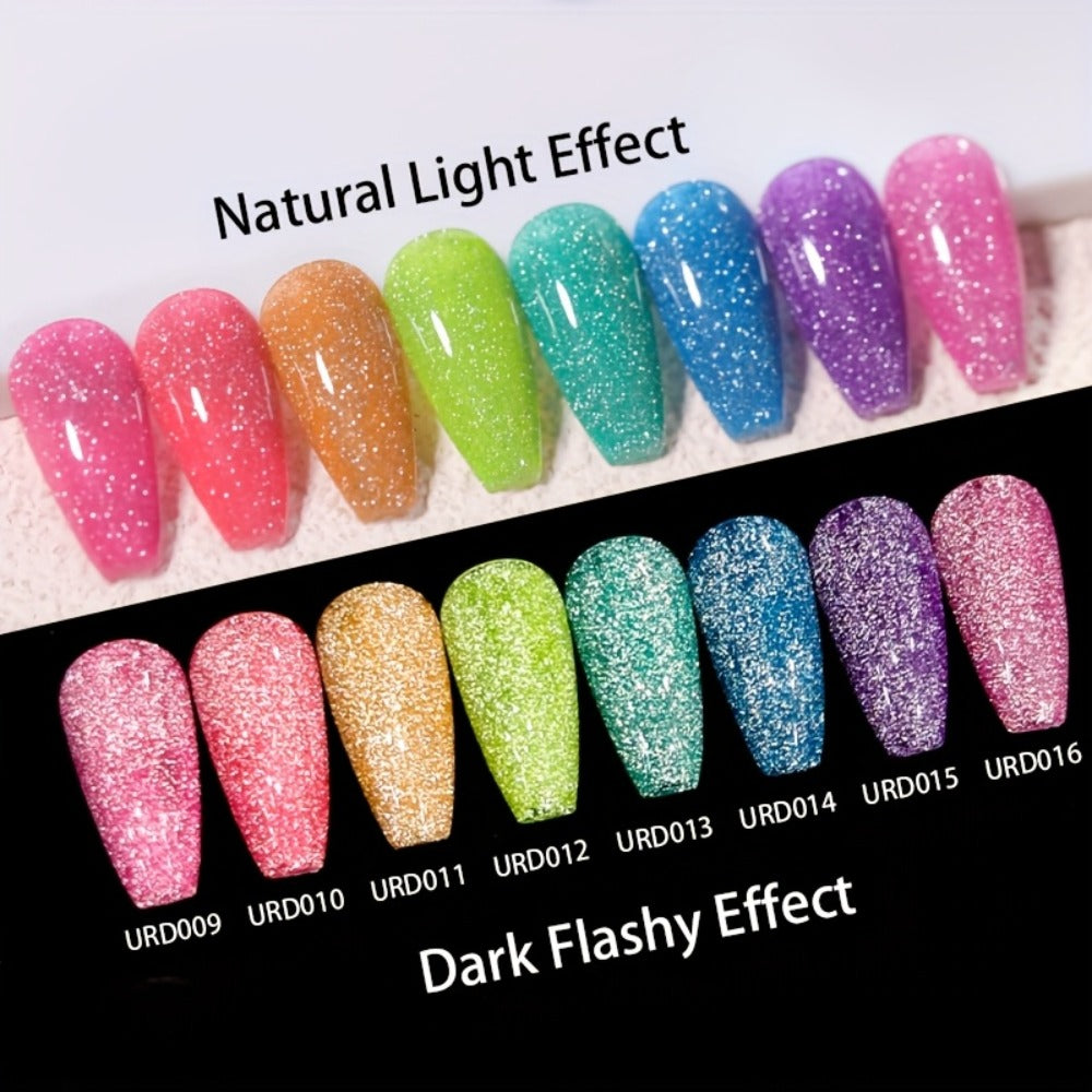 UR SUGAR 0.51oz Shiny Reflective Gel Nail Polish Fluorescent Dark Flashy Shinning Glitter Semi Permanent Nail Art Neon Soak Off LED Lamp Gel Varnish Manicure