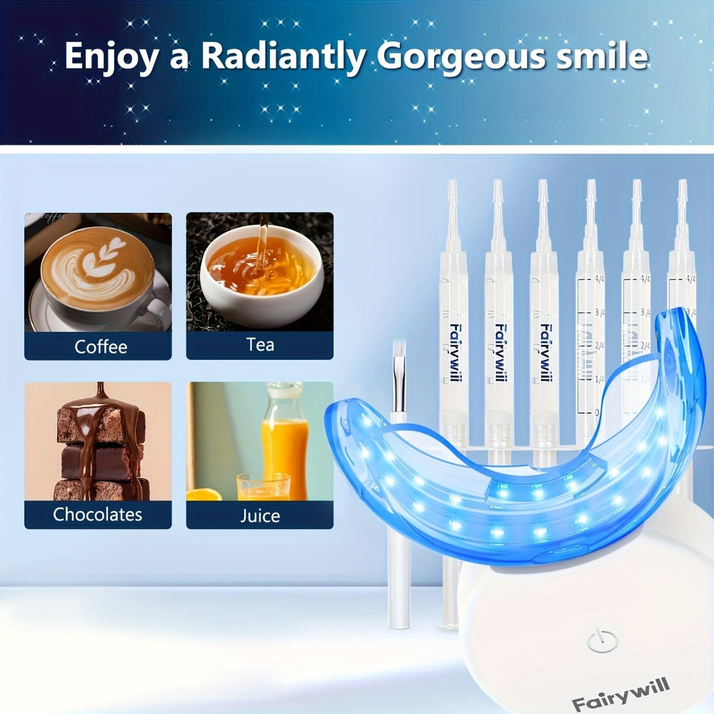 Fairywill 6 X 0.1oz Carbamide Peroxide Gel LED Teeth Whitening Kit, Fast And Gentle Teeth Whitening with Tray Case for Sensitive Teeth, Easy to Use