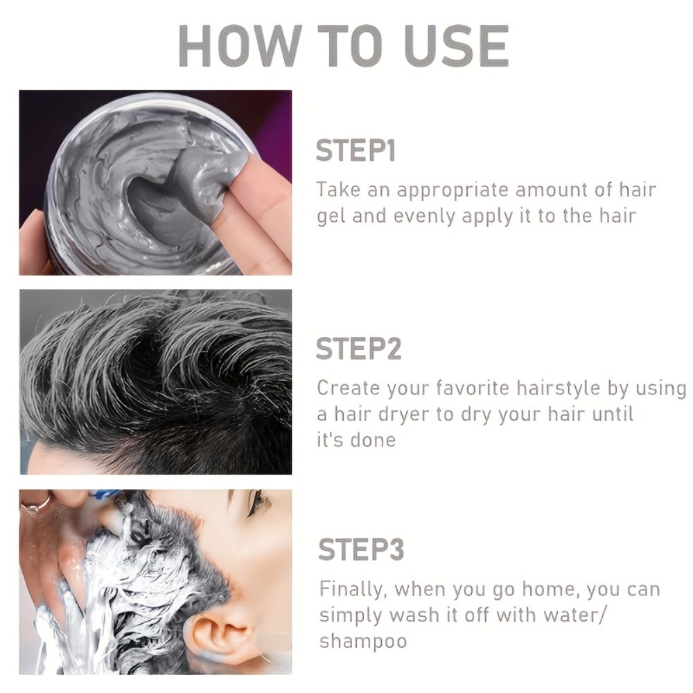 Grey Hair Color Wax ROZINO 3-in-1 Color Style & Fix Vitamins Protein Hides Grey Instantly Natural Volume Easy Wash 72Hr Fruity Oceanic Scent 120g 4.23oz