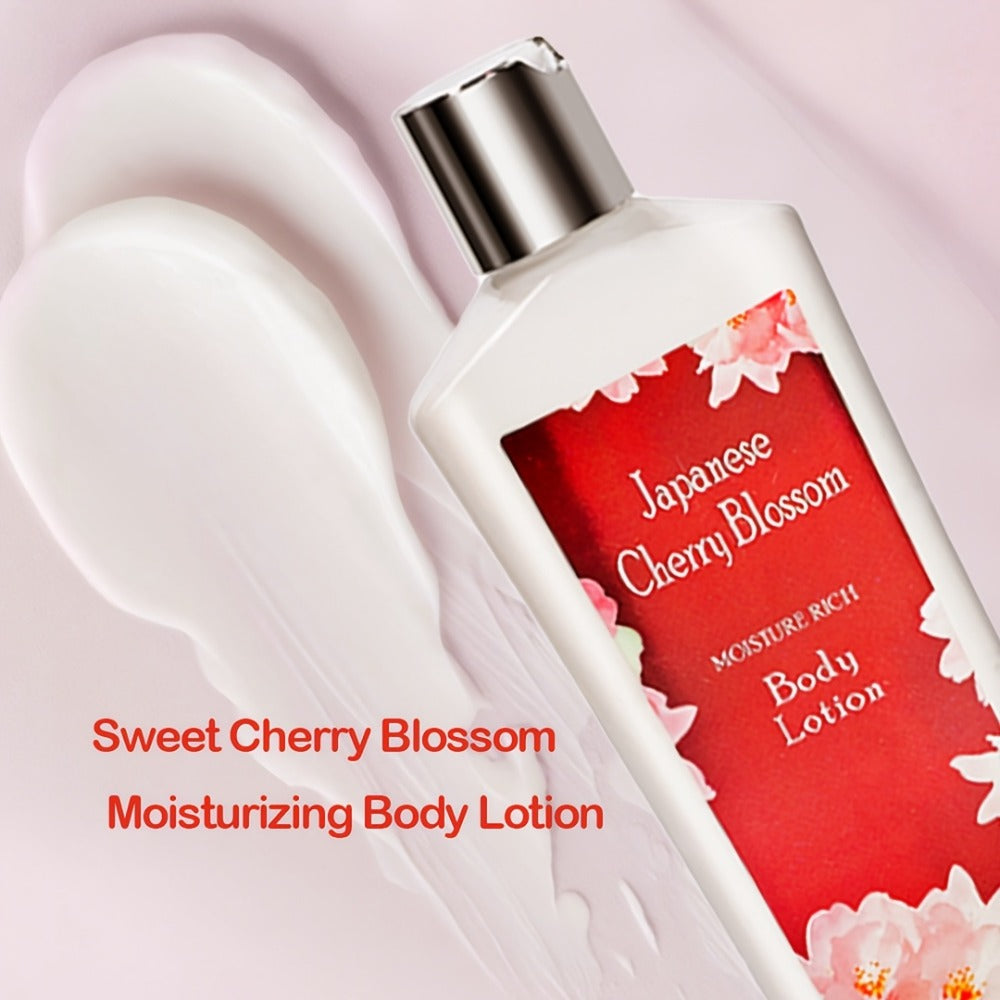 Body Lotion Cherry Blossom Scent | Vitamin E & Glycerin Moisturizing Cream | Non-Sticky 12-Hour Hydration Day & Night Skin Care | Nourishing Body Cream for All Skin Types 8oz