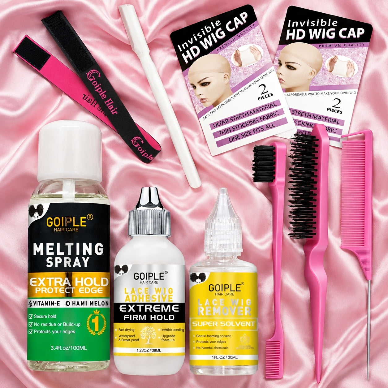 Lace Wig Glue Kit 10pcs Melting Spray Adhesive Remover Strong Hold Quick Dry No Residue for Beginners Wig Fixing Trimming Essential Tool Set