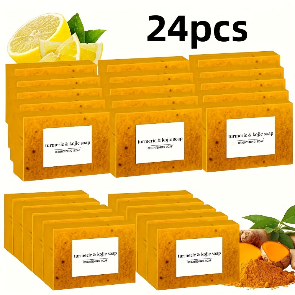 24pcs Lemon Turmeric & Kojic Acid Cold Process Handmade Soap. Facial & Body Cleansing. for Bath & Face. with Natural Ginger Extract. Cleansing, Moisturizing & Exfoliating with Granules- Stocking Stuffers Gifts for Women-Christmas Gifts!