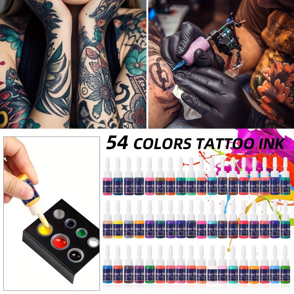54 Colors Tattoo Ink Set, Professional Permanent Tattoo Kit for Tattoo Artists & Beginners, Full Color Supply