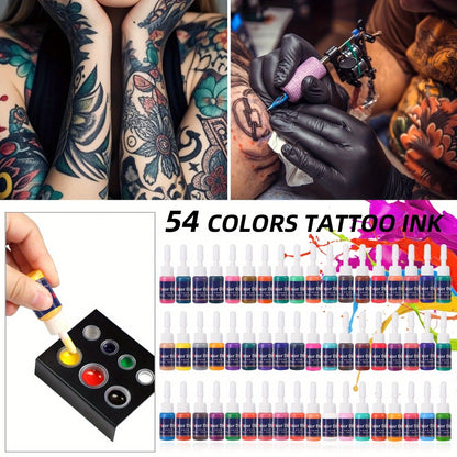 Tattoo Ink Set 54 Colors - Professional Permanent Tattoo Ink Kit for Artists & Beginners, Vibrant Full Color Palette, Long-Lasting Pigment for Tattoo Machine & Gun, Complete Tattoo Supply
