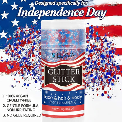 Glitter Makeup Stick Red & Blue Multi-Use Glitter Gel for Face Hair & Body - American Flag Theme for July 4th Independence Day Sports & Stage Makeup