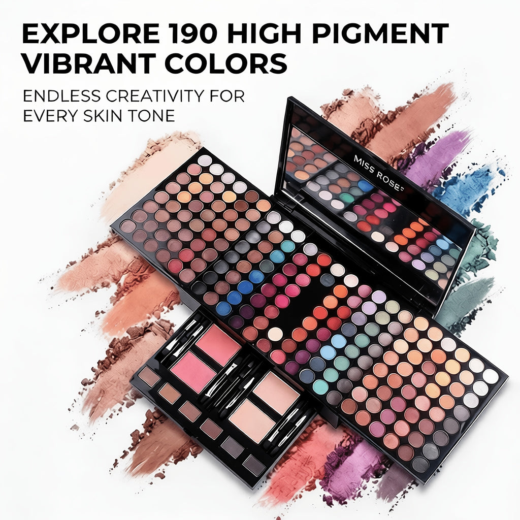 [Easter Mother's Day] MISS ROSE 190-Color All-in-One Full Face Makeup Palette Kit, 4-in-1 Eyeshadow Blush Powder Eyebrow, Durable Fadeless Shiny Natural Foundation, 8 Brushes Mirror Set, Professional For Women Girls Beginners, Perfect Gift For Easter & Mo