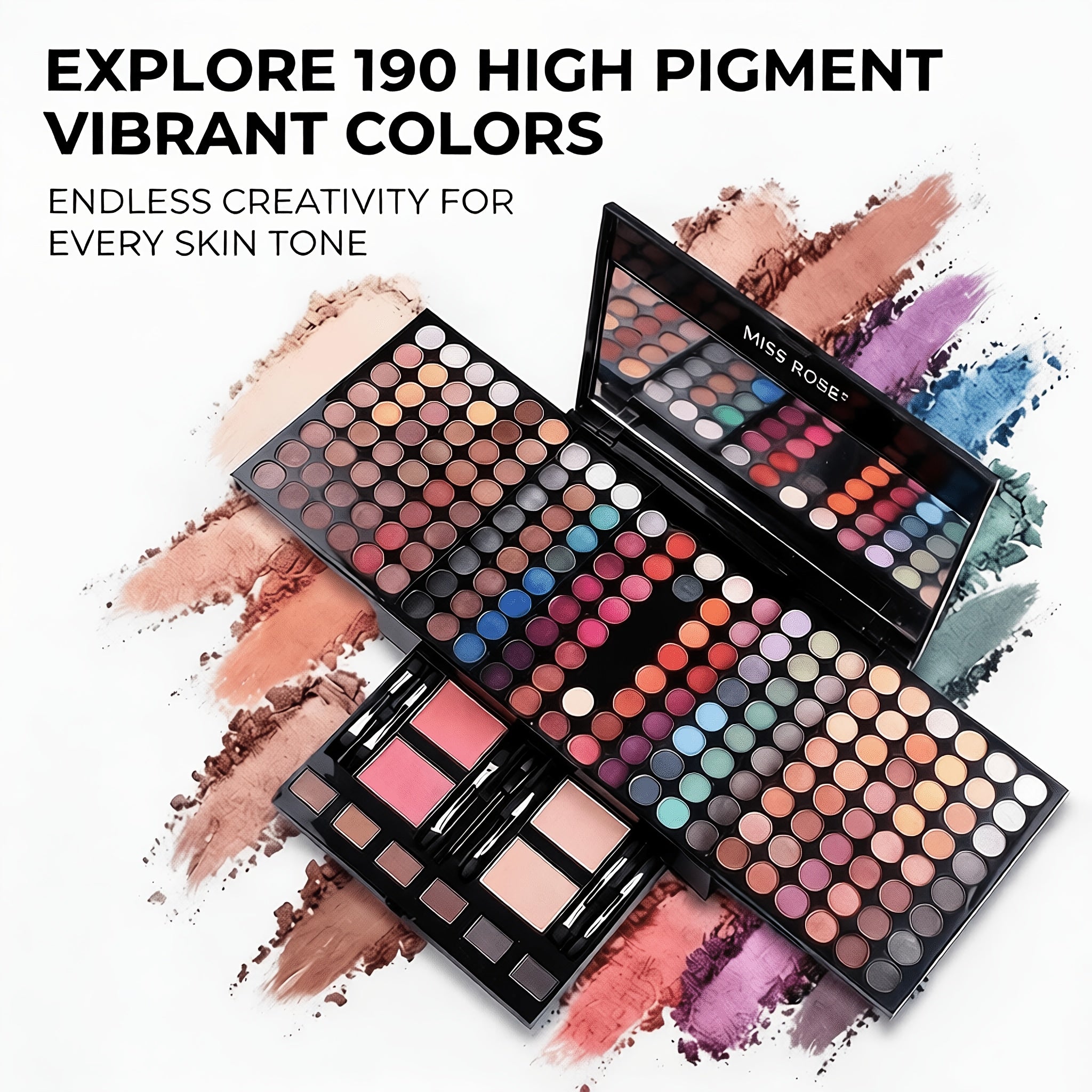 [Easter Mother's Day] MISS ROSE 190-Color All-in-One Full Face Makeup Palette Kit, 4-in-1 Eyeshadow Blush Powder Eyebrow, Durable Fadeless Shiny Natural Foundation, 8 Brushes Mirror Set, Professional For Women Girls Beginners, Perfect Gift For Easter & Mo