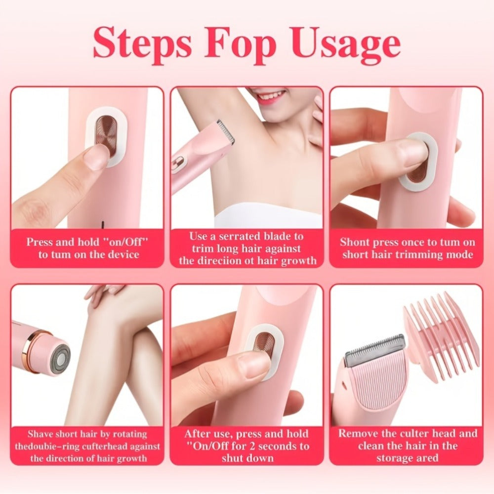 Electric Razor for Women Painless Hair Removal Lady Shaver Wet Dry Use Bikini Trimmer Face Nose Legs Underarms Body Hair Remover Portable Rechargeable Waterproof