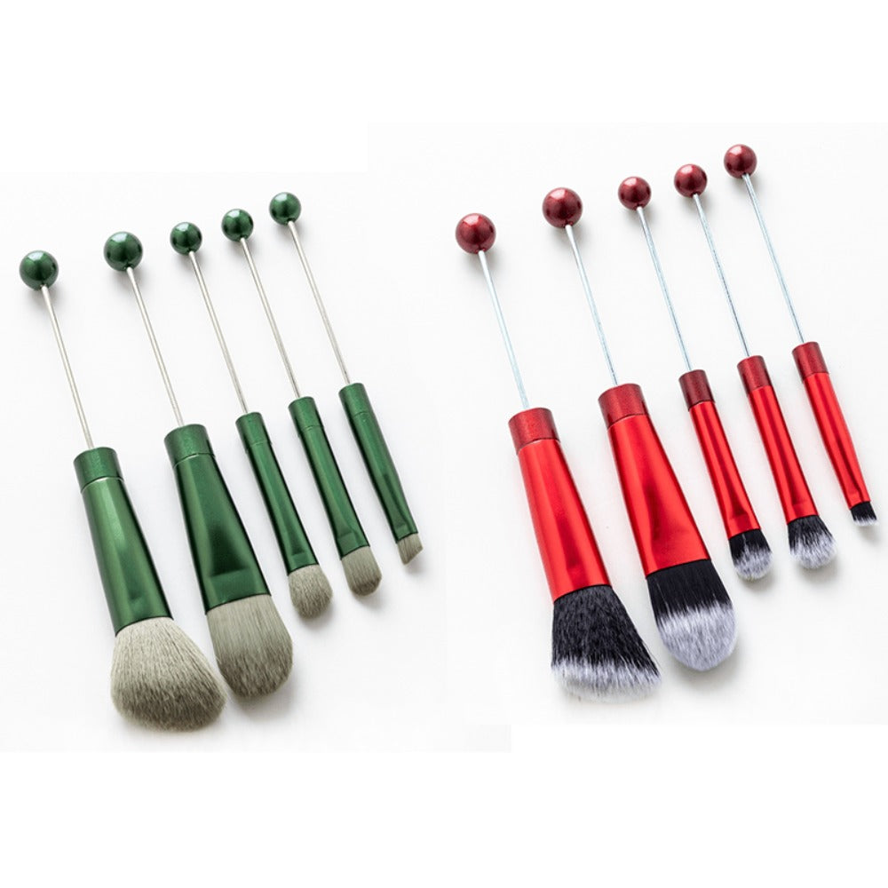 Beadable Makeup Brushes Set, Christmas Red & Green Holiday Cosmetic Brushes with Eyeshadow & Concealer Brushes, DIY Crafting Beauty Tools, Christmas, Birthday, Wedding & Best Friend Gifts