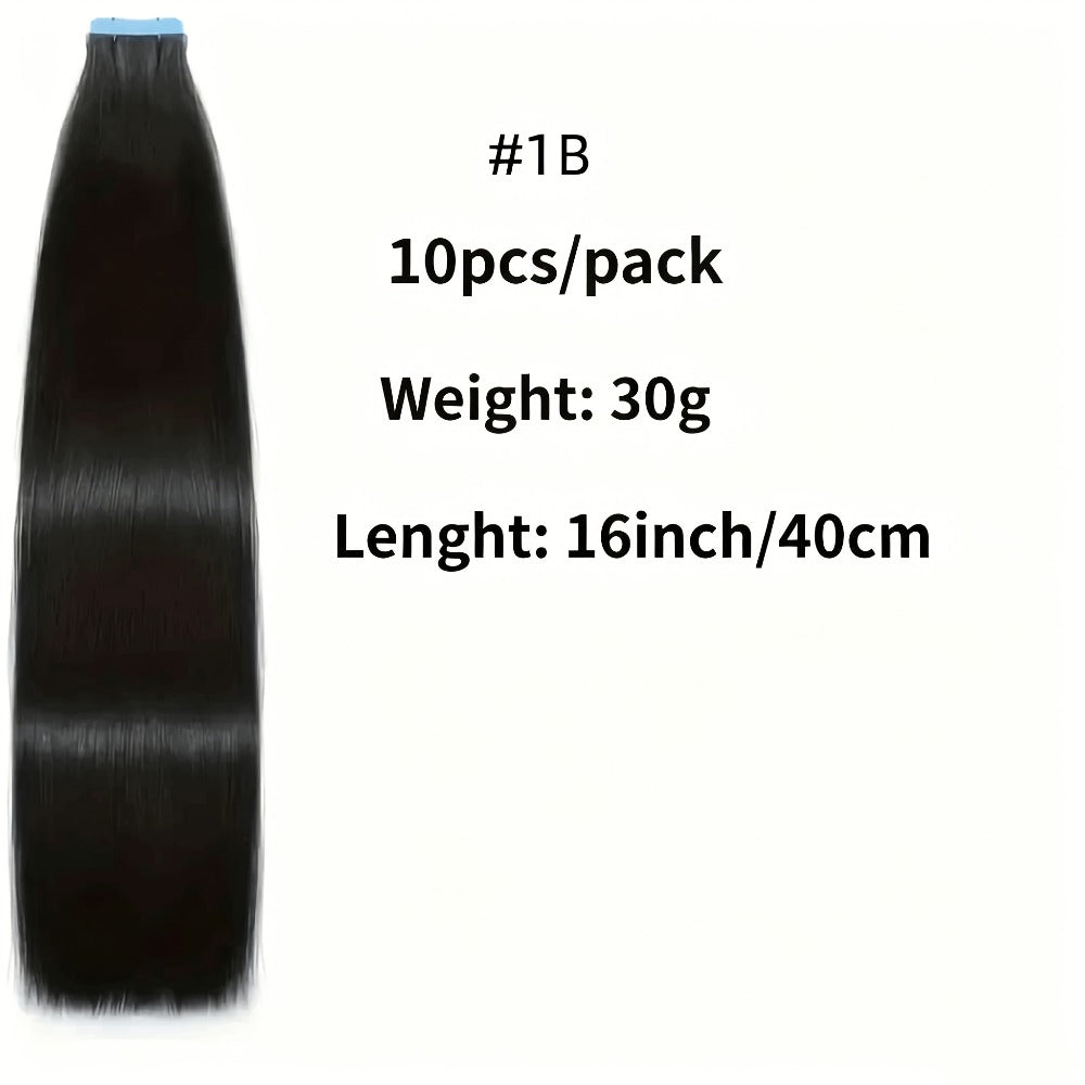 Tape In Hair Extensions Human Hair Straight Natural Black 1B Seamless Skin Weft 10pcs 30g Per Pack 16-24 Inch Women Invisible Blend Volume Length