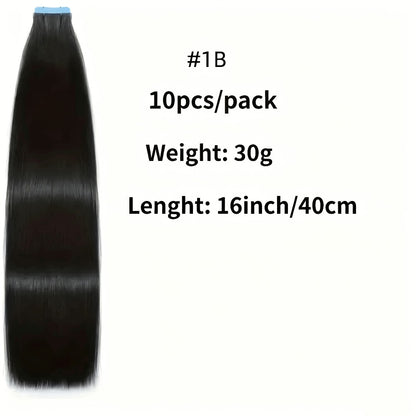 Tape In Hair Extensions Human Hair Straight Natural Black 1B Seamless Skin Weft 10pcs 30g Per Pack 16-24 Inch Women Invisible Blend Volume Length