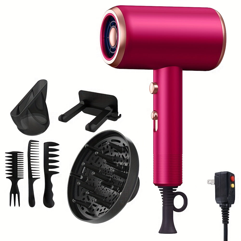 Professional Ionic Hair Dryer 1600W — Low Noise Quick Dry, 32000 RPM Motor, 2 Concentrators, Diffuser, 3 Combs & Hanger, Home Salon Travel Blow Dryer — 6 Colors