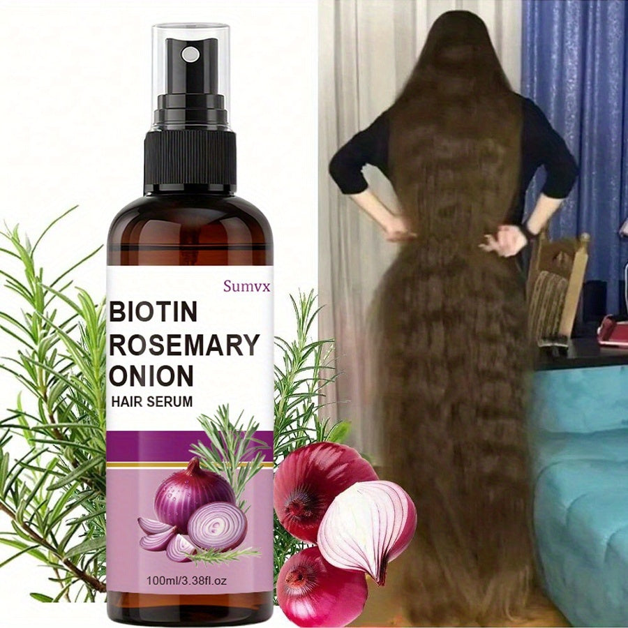 Strengthening Hair Serum Spray with Biotin, Rosemary And Onion Oil - for Damaged, Brittle Hair - Breakage And Frizz, Enhances Shine And Scalp Health - for All Hair Types, Hair Serum, Promotes Growing Hair, Detangling Spray, Leave In Hair Conditioner