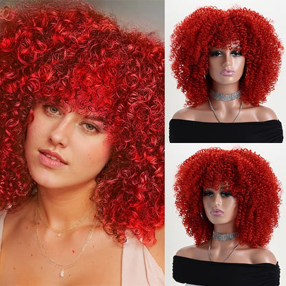 Afro Kinky Curly Wig Synthetic Short 16 Inch — 18 Colors, Heat Resistant, Elastic Net Cap, Women's Fashion Wig for Daily Wear, Cosplay, Party & Music Festival