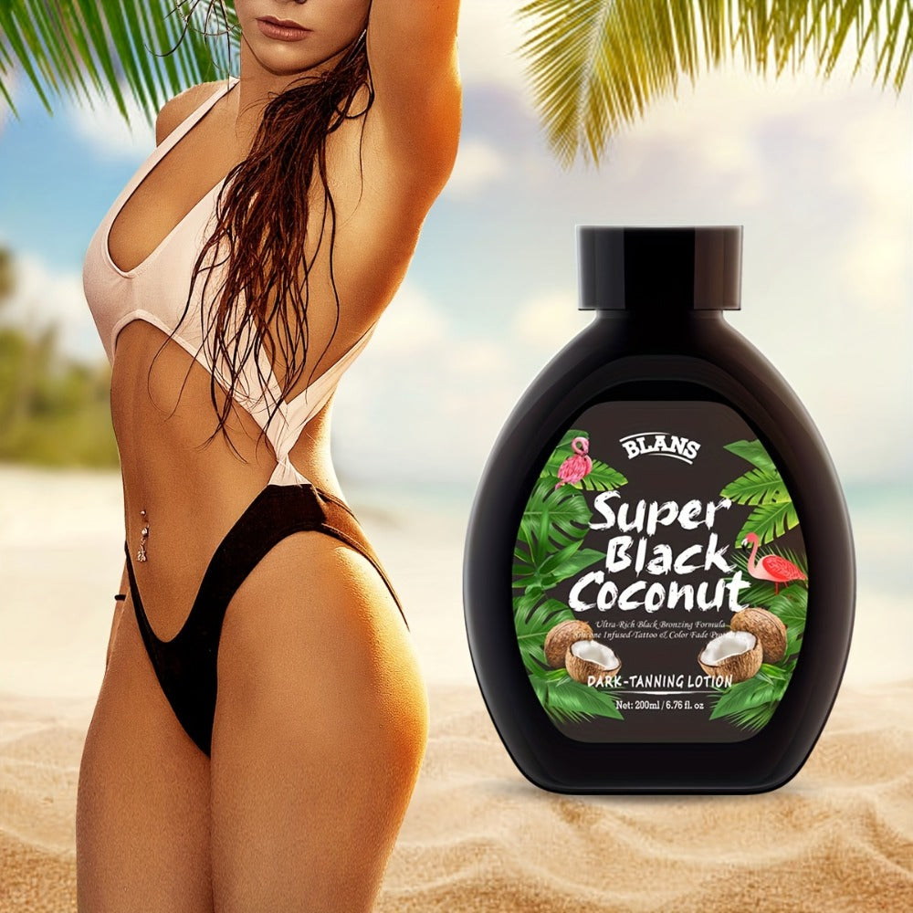 Super Black Coconut 6.76Oz Tanning Cream - Unisex Adult, Medium Skin Tone, Daily Skin Care, All Skin Types, Alcohol-Free, Bpa-Free, Natural Glow, Easy to Apply, Sunless Bronzing Lotion, Natural-Looking Tan