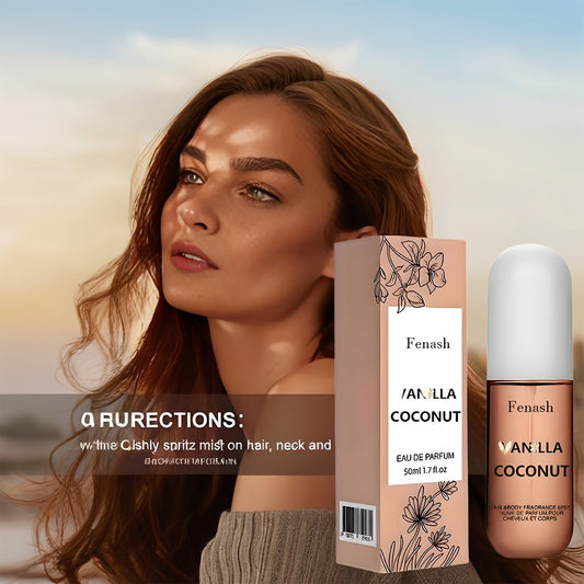 [Vanilla Coconut Spray] Vanilla Coconut Body And Hair Spray, With Vanilla Fragrance, Long-Lasting Scent, Rich In Vitamin E And Moroccan Nut Oil, Suitable For All Skin Types And Hair Types. Perfect For Cool, Won't Clash With Any Style