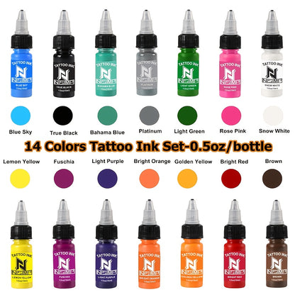 Tattoo Ink Set Professional Pre-Dispersed NISIMP 7 & 14 Colors Vibrant Pigment Density Skin-Friendly Tattoo Ink for Outlining Shading Body Painting Beginners Hobbyists & Expert Tattoo Artists