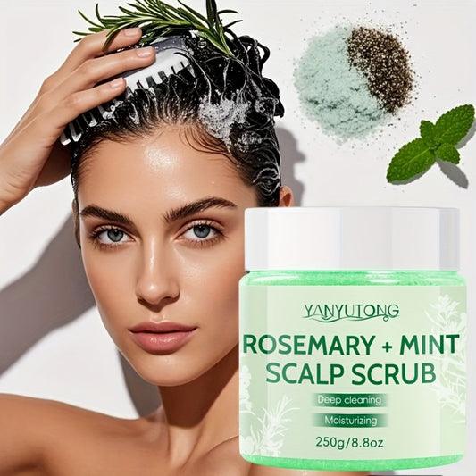 250g/8.82oz Scalp Scrub & Hair Cleansing Cream with Massage Brush - Deep Cleansing, Purifying Shampoo for All Hair Types (Normal, Damaged, Color-Treated, Oily, Dry) - with Rosemary & Mint, Post-Shower Scalp Care for Smooth, Healthy Hair - Suitable for Adu