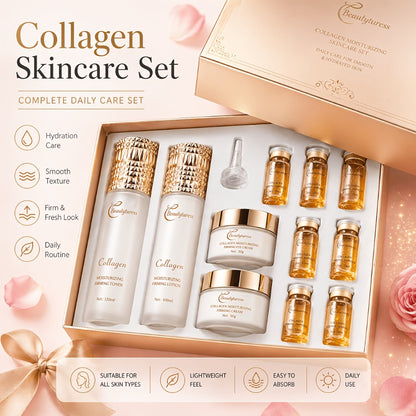 Korean Skincare Set 14pcs Collagen Hyaluronic Acid Niacinamide Hydrating Firming Moisturizing Face Care Kit Luxury Gift Set for Women