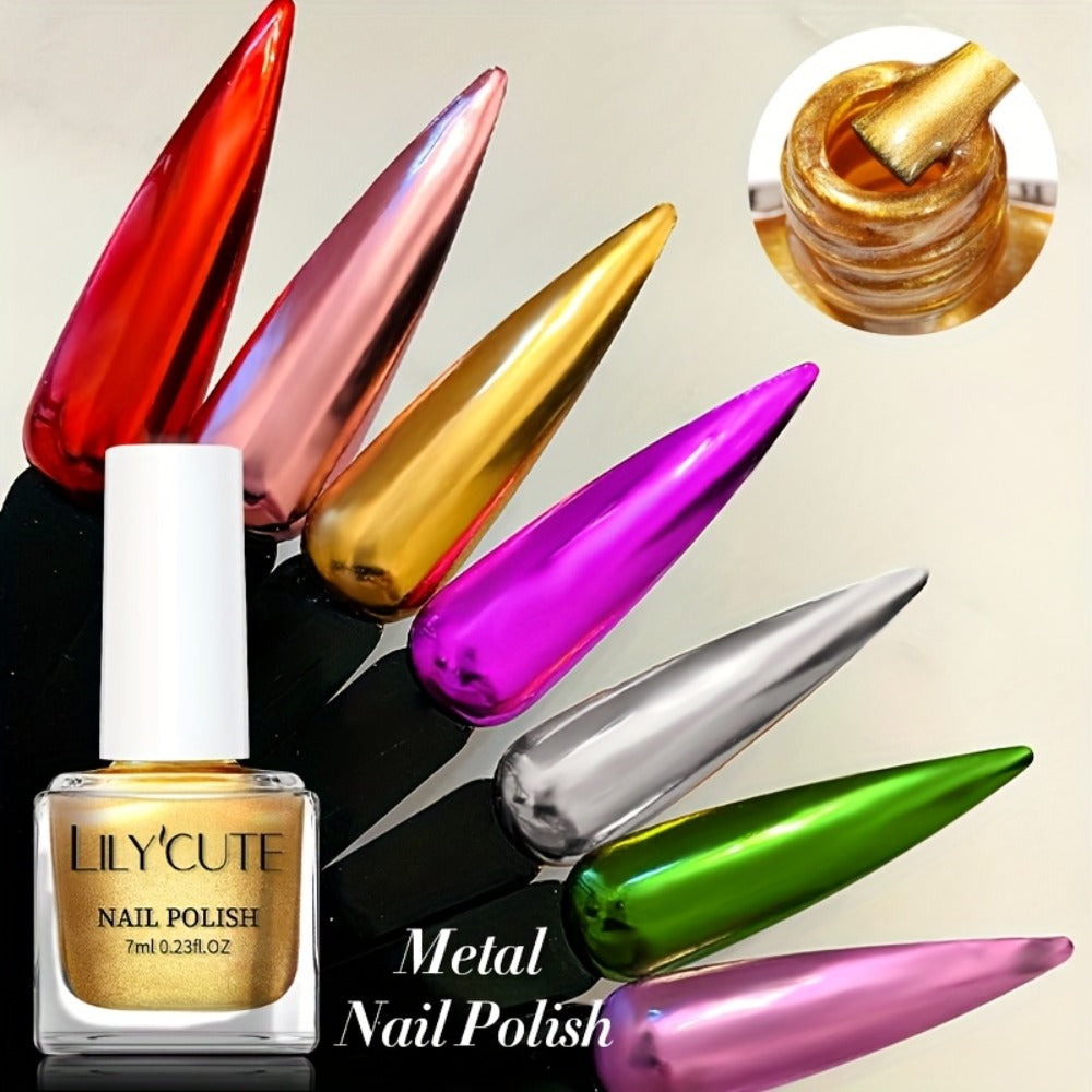 LILYCUTE 0.24oz 8pcs Super Bright Metallic for Nail Polish No Need Lamp Quick Dry French Style Glass Bottle Regular for Nail Polish for Nail Art