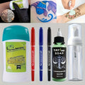 6pcs Temporary Tattoo Transfer Kit with 60g Ink Gel& 1.01oz Green Soap Solution- Complete Tattoo Art Set with Red, Blue& Black Markers, Easy Application for Beginners& Professional Artists, Travel-Friendly Tattoo Supplies