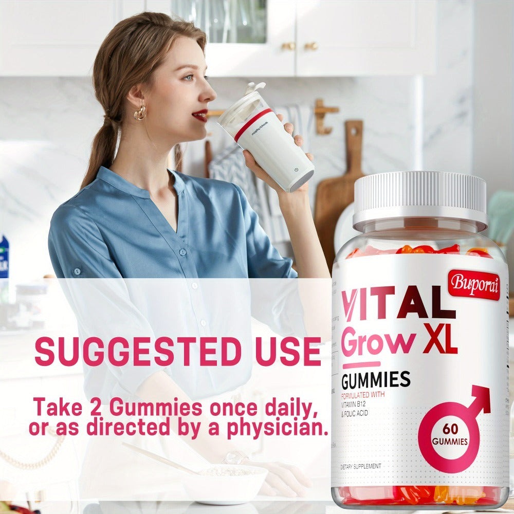 Vital Grow XL Gummies - with Sodium, Calcium, Magnesium - Supports Male Health, Muscle Health, Support - 60pcs