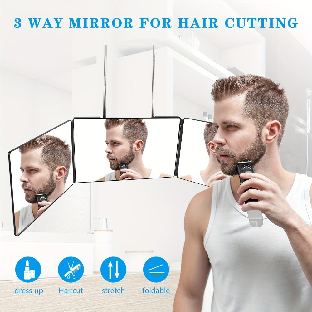 Adjustable LED Light 3-Way Mirror, Hair Cutting Mirror for Shaving Grooming Hair Styling Dyeing Makeup Braiding, USB Rechargeable