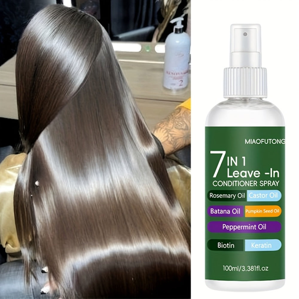 Leave-In Conditioning Spray 7-in-1 with Argan Oil Rosemary Batana Biotin Keratin Collagen - Heat Protection Anti Frizz Salon Quality Non-Greasy All Hair Types 100ml