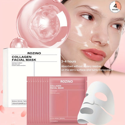 Collagen Sheet Mask Set 10pcs — Bio-Collagen Hydrogel Face Mask with Aloe Vera, Intense Hydration for Dewy Glowing Skin, Alcohol-Free Hypoallergenic, 25ml Each