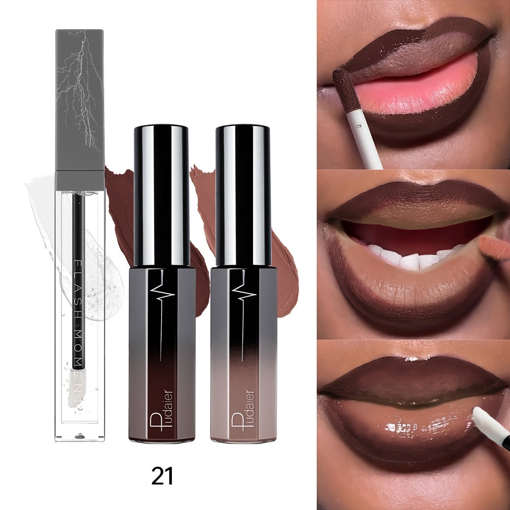 [Ideal Valentine's Day Gift] 3pcs Velvet Matte Lip Gloss Set, Long-Lasting Waterproof Lip Oil, Non-Stick Cup, Glossy End, All Skin Types, Berry Tones, Adult, Ideal Valentine's Day Gift