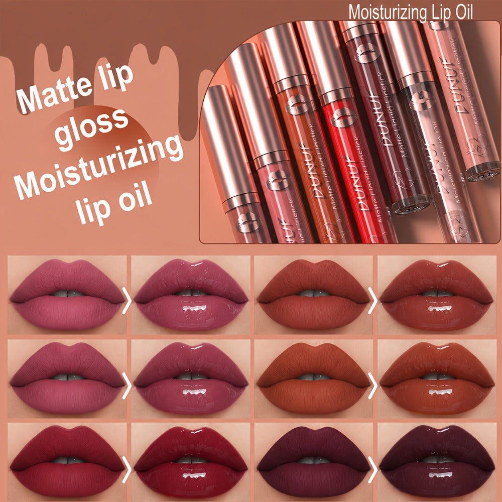 12pcs Lipstick, Lip Gloss & Lip Oil - Matte & Sparkling Glass Lips, Waterproof Non-Staining Lip Color with Moisturizing Non-Greasy Formula, Long-Lasting /Berry// Shades Suitable for Skin Types, Perfect Holiday Gift