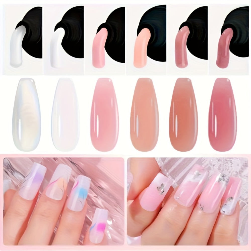 All-in-One Poly Nail Gel Kit: 6 Colors (Clear, Pink, White) Hard Builder Gel for Nail Extensions & Thickening - Long-Lasting Salon & Home Use Nail Strengthening System, French Manicure Solution for, brittle, thin Nails