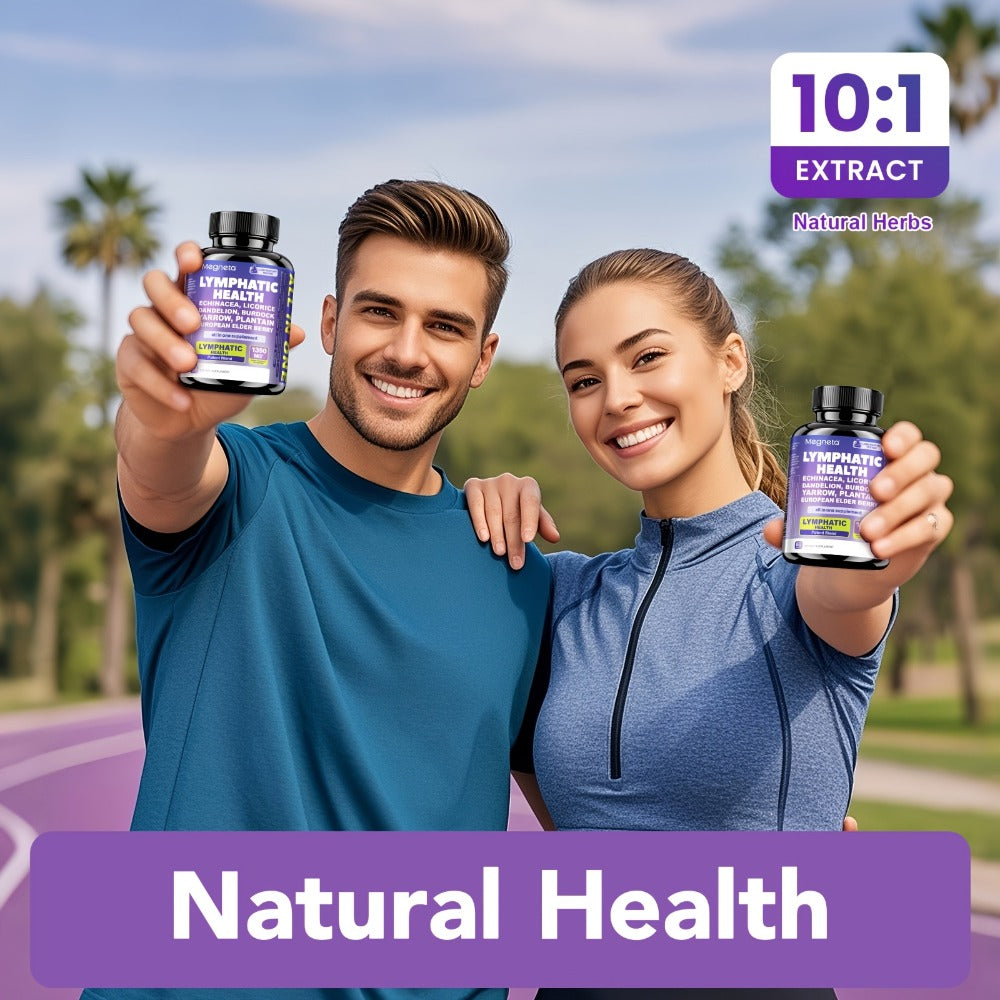 MEGNETA Lymphatic Health Supplement Capsules - Fluid Circulation & Balance, Antioxidant, Liver & Lymph System Health - Herbal Products Echinacea, Dandelion, Elderberry, Plantain Leaf, Blue Vervain, Artichoke, Burdock Supplement - 30 Servings