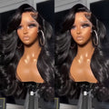 28" Long Glueless Lace Front Wig - 250% Density Natural Black Body Wave Human-like look, Heat Resistant Synthetic Hair with 13x4 HD Transparent Lace Closure, No Glue Needed for Women, Everyday & Special Events, Synthetic Lace Front Wig