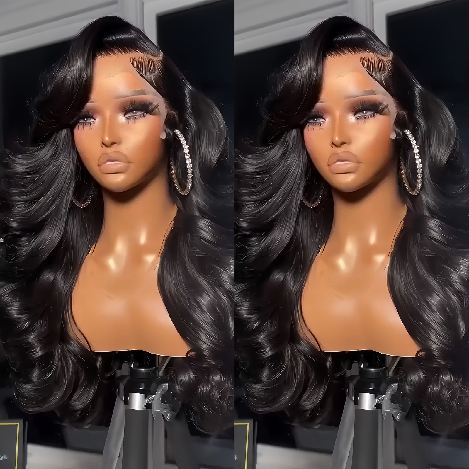 28" Long Glueless Lace Front Wig - 250% Density Natural Black Body Wave Human-like look, Heat Resistant Synthetic Hair with 13x4 HD Transparent Lace Closure, No Glue Needed for Women, Everyday & Special Events, Synthetic Lace Front Wig
