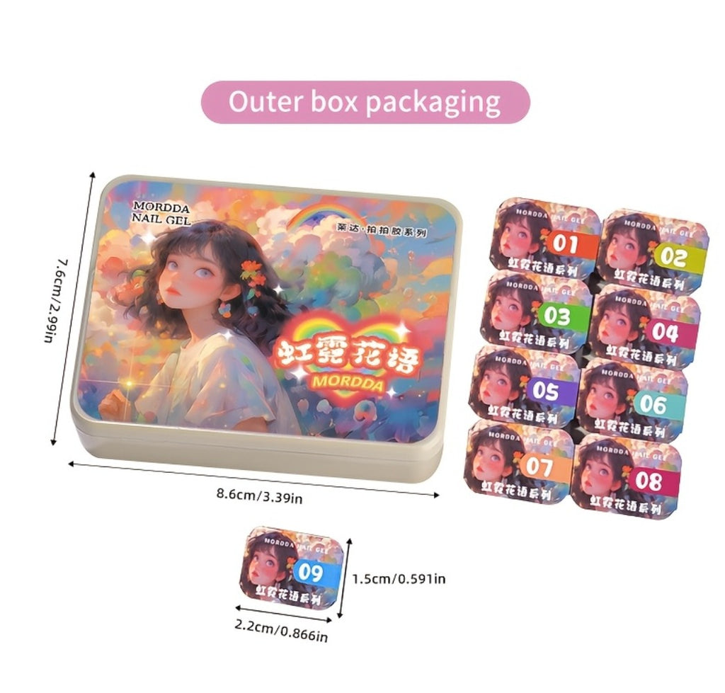 MORDDA 9pcs Rainbow Nail Polish Set - Mini 9-Grid Gel Nail Kit, High Saturation, Long-Lasting, No Alcohol, Gradient Effect, Salon Quality, Perfect Gift for Women