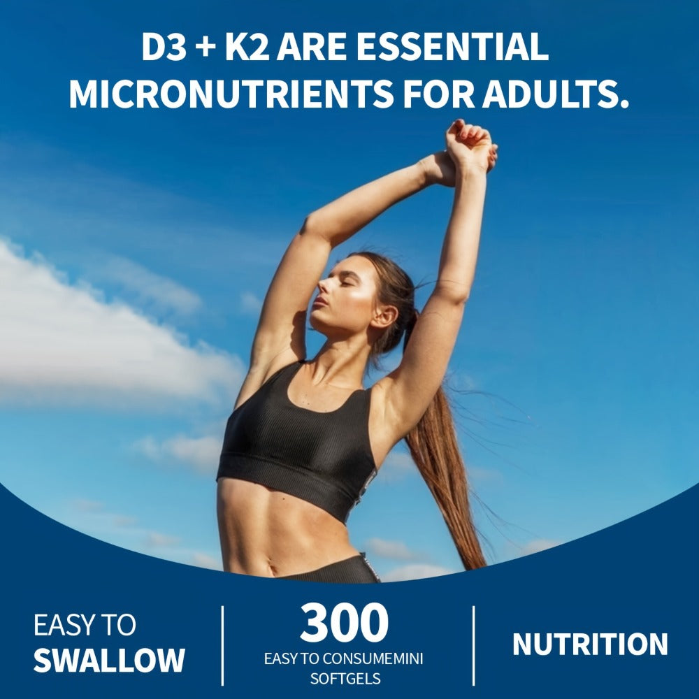Vitamin D3 3000 IU And K2 (MK-7) 75Mcg Softgels | 300 Virgin Coconut Oil Capsules | Supports Calcium Absorption, Bone, Immune, And Heart Health | Easy to Swallow