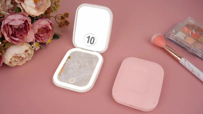LED Compact Travel Makeup Mirror with Light 10X 1X Magnification, Rechargeable Pocket Mirror 3 Color Modes Adjustable Brightness, 2-Sided Folding Purse Mirror Gift for Women Mom