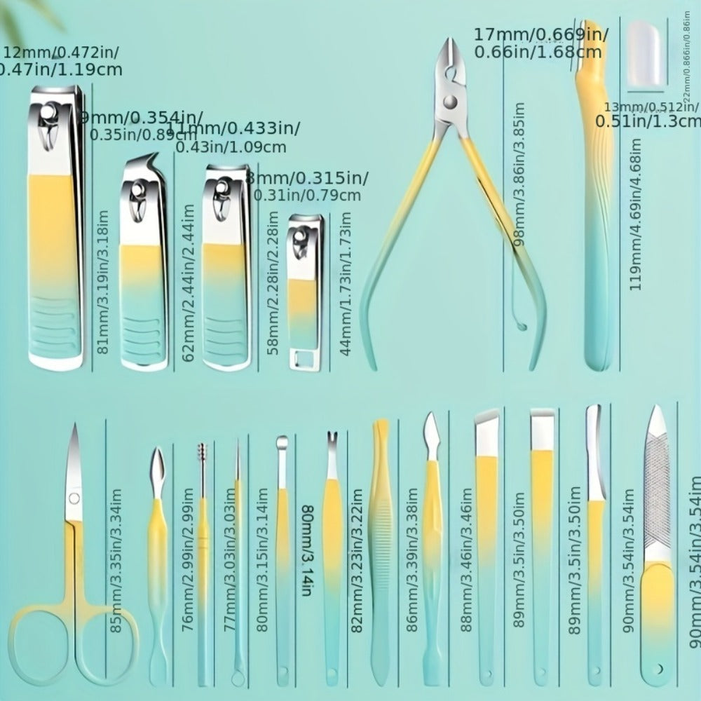 Nail Clipper Set 18 In 1 Professional Manicure Pedicure Kit with Toe Nail Clippers Nail File Cuticle Pusher Portable Travel Case Personal Care Tools Beauty Gift Set for Men Women Family