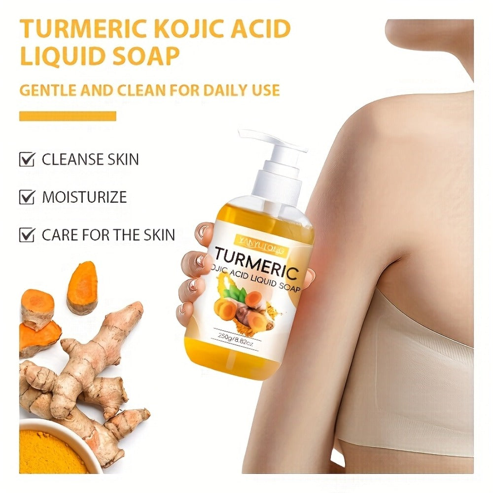 250g Turmeric Kojic Acid Liquid Soap, Long Lasting Fragrance, Deep Cleansing And Moisturizing, Rich Foam, Suitable for All Skin Types, Full Body Usable, Mild And Non-irritating