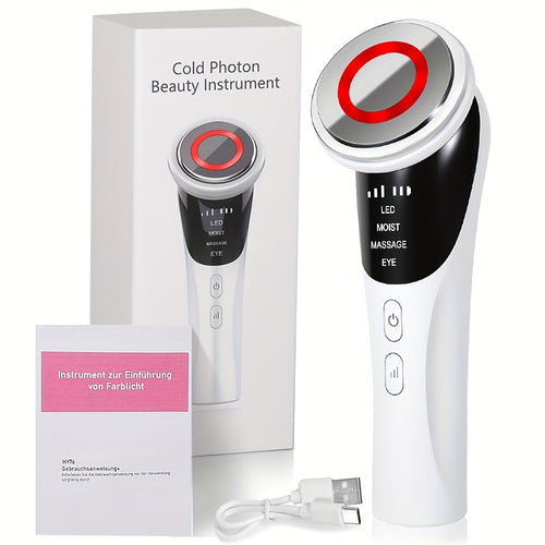 4-in-1 LED Beauty Massager for Face Neck Eye - Cold Photon Technology, USB Rechargeable Skin Care Device, Gift for Women