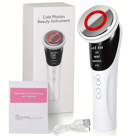 4-In-1 Beauty Massager with LED Light - Cold Photon Technology, Rechargeable Lithium Battery, USB Charging, Ideal for Face, Neck, And Eye Massage, Beauty Device | Modern Aesthetic | Rechargeable Battery Gift for Mom on Mother'S Day