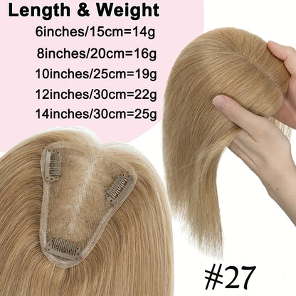 Hair Topper Human Hair Clip In Lace Base 8x10cm — Curtain Bangs, Thinning Hair Coverage, Highlight Blonde #27 #613 #12P613 #4P27, 6–14 Inch Women's Hairpiece