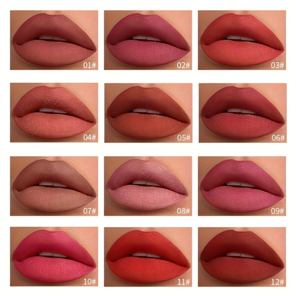 Velvet Matte Liquid Lipstick Set 12 Pcs - Book Style Gift Box, Long-Lasting Non-Transfer Shimmer & Nude Shades, Perfect Christmas & Valentine's Day Gift for Women