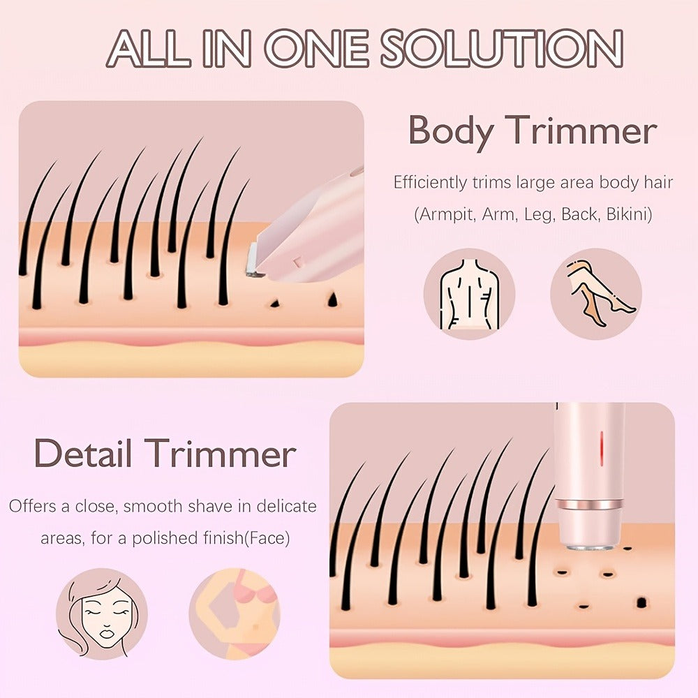 Women'S Dual-Head Electric Shaver, 2-In-1 Trimmer for Bikini Area, Portable And Rechargeable. Includes Precision Trimming Combs for Gentle, Smooth Hair Removal on Face, Arms, Legs, And Bikini Line. Perfect As a Mother'S Day Gift