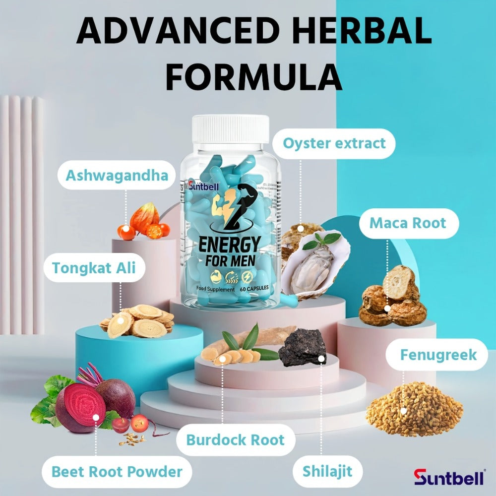 Energy Supplement for Men, with Horny Goat, Tongkat Ali, Maca, L-Citrulline, Support Hormone, Provide Energy, Men's Health Capsules, Gift for Lover, 60 Capsules