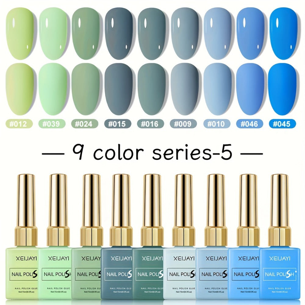 XEIJAYI 9pcs Series Nail Polish Set - LED, Glossy Finish, Alcohol-Free, DIY Manicure Kit for Fall & Winter, Round Bottle Design, Salon-Quality Color Gel, Salon Quality Nail Polish|Glossy Finish Nails| LED Nail Polish, Nail Polish Set